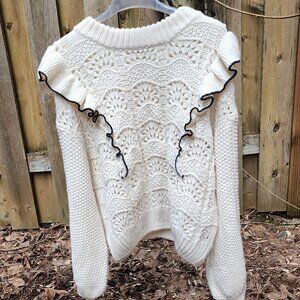 En Saison Long Sleeve 1x Black & White scoop neck sweater